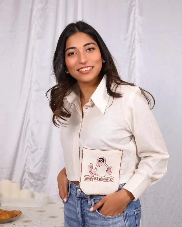 White Funky Cotton Shirt ( Bikul Riks Nhi Lene Ka ) - wearendlessbloom