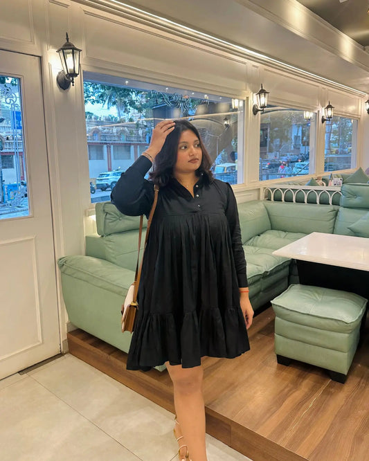Black Cotton Shirt Dress - wearendlessbloom