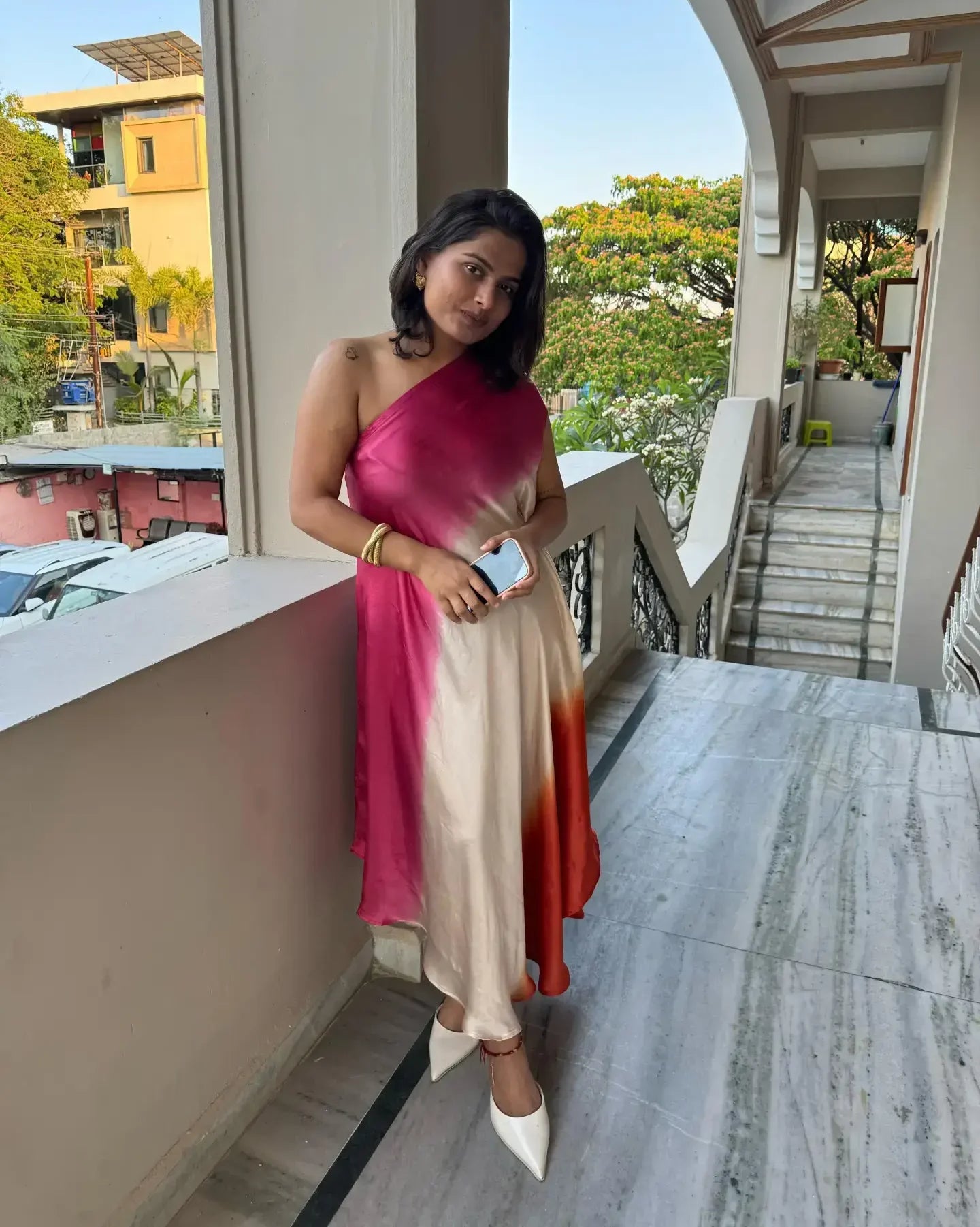 Three Color Pattern Satin Fabric Dress - wearendlessbloom