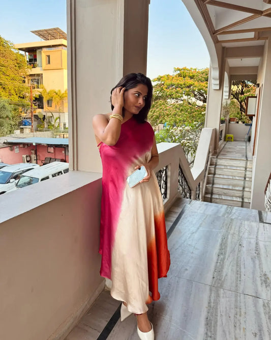 Three Color Pattern Satin Fabric Dress - wearendlessbloom