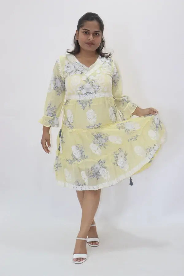 Yellow Floral Pattern Dress - wearendlessbloom