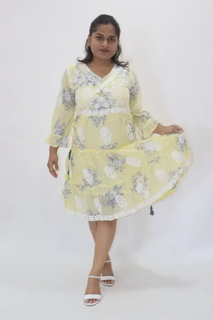 Yellow Floral Pattern Dress - wearendlessbloom