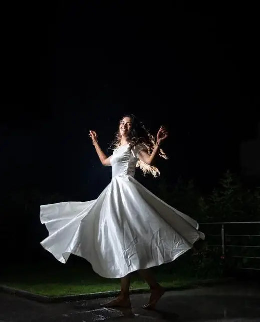 White Satin Puff Sleeves Midi Dress - wearendlessbloom