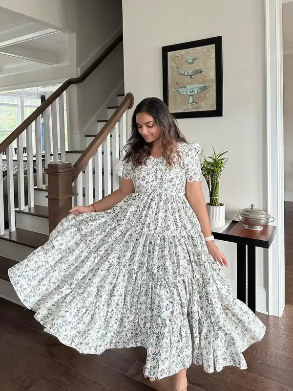 Layered Florid Print White Dress - wearendlessbloom