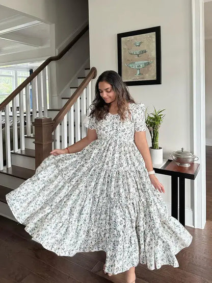 Layered Florid Print White Dress - wearendlessbloom