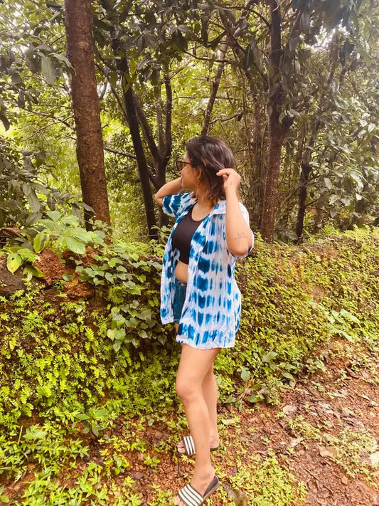 Blue And White Tie Dye Long Shirt - wearendlessbloom