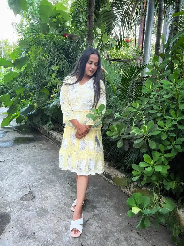 Yellow Floral Pattern Dress - wearendlessbloom