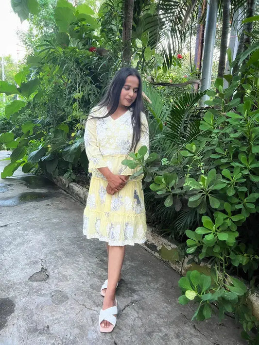 Yellow Floral Pattern Dress - wearendlessbloom