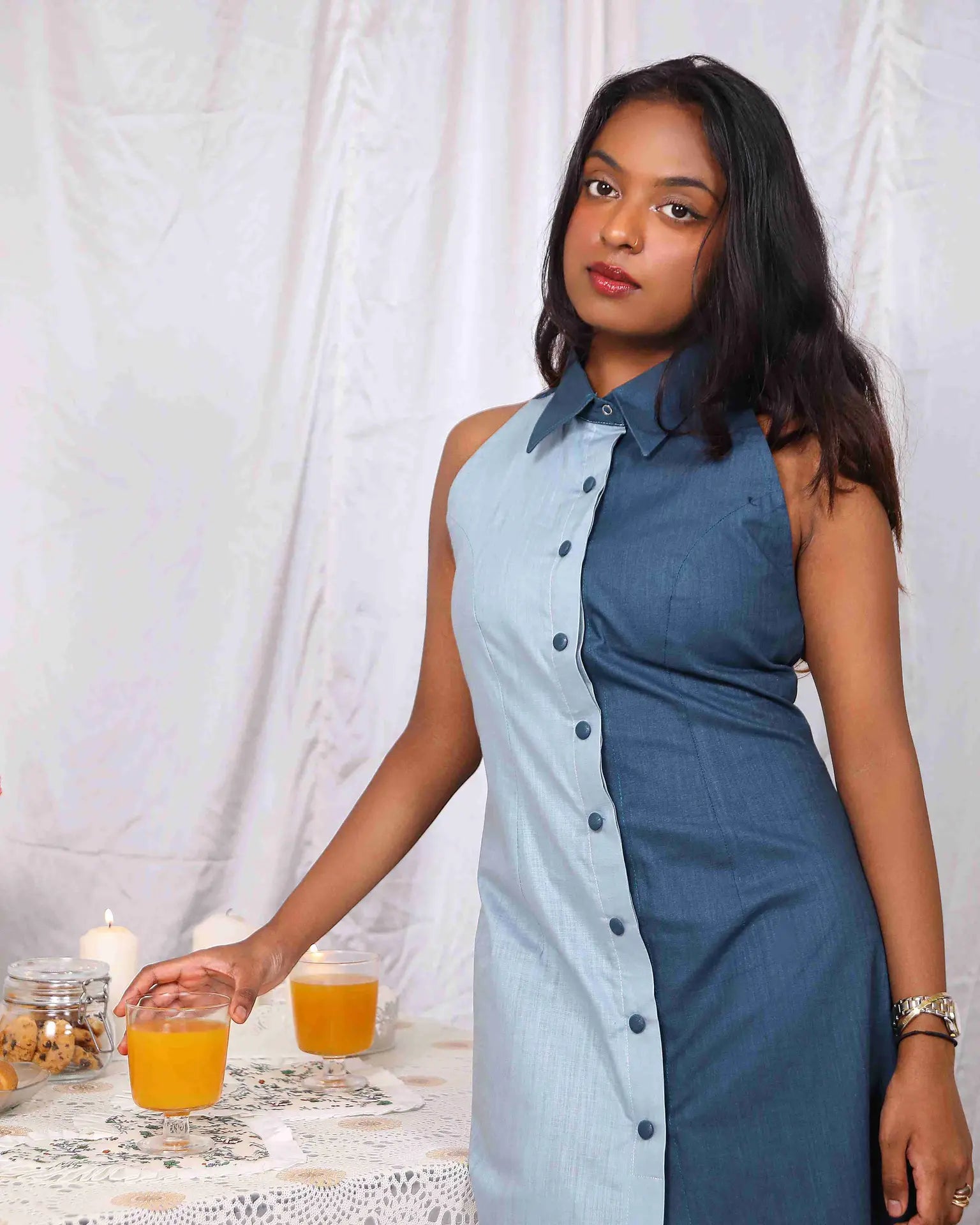 A Line Cotton Dress With Button Detailing - wearendlessbloom