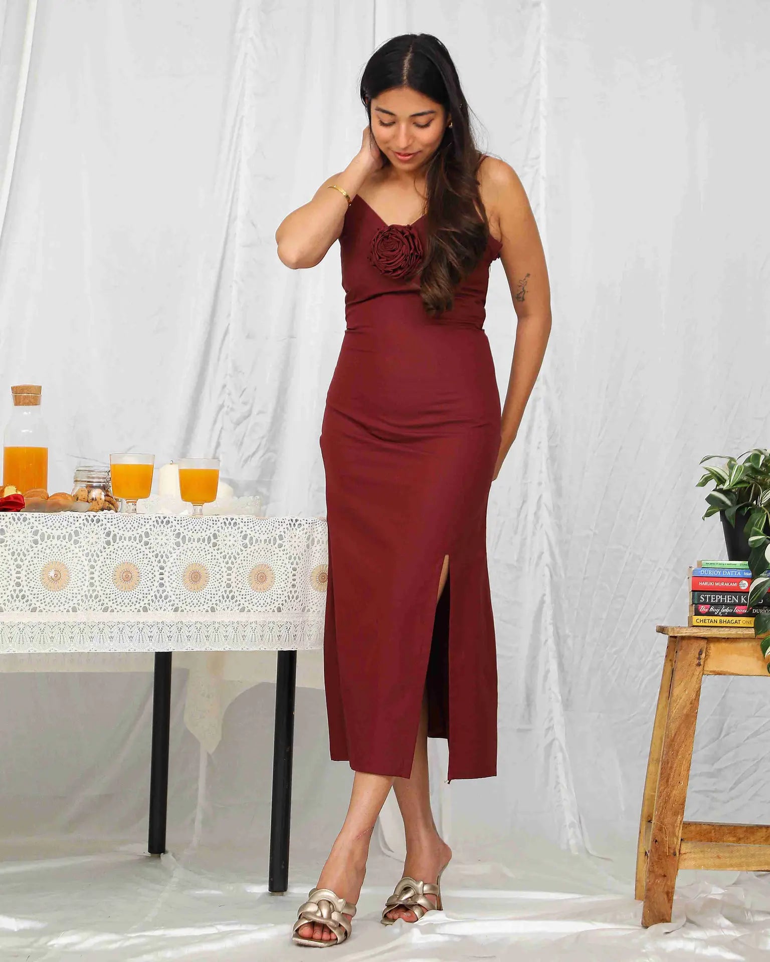 Maroon Sleeveless Cotton Dress - wearendlessbloom