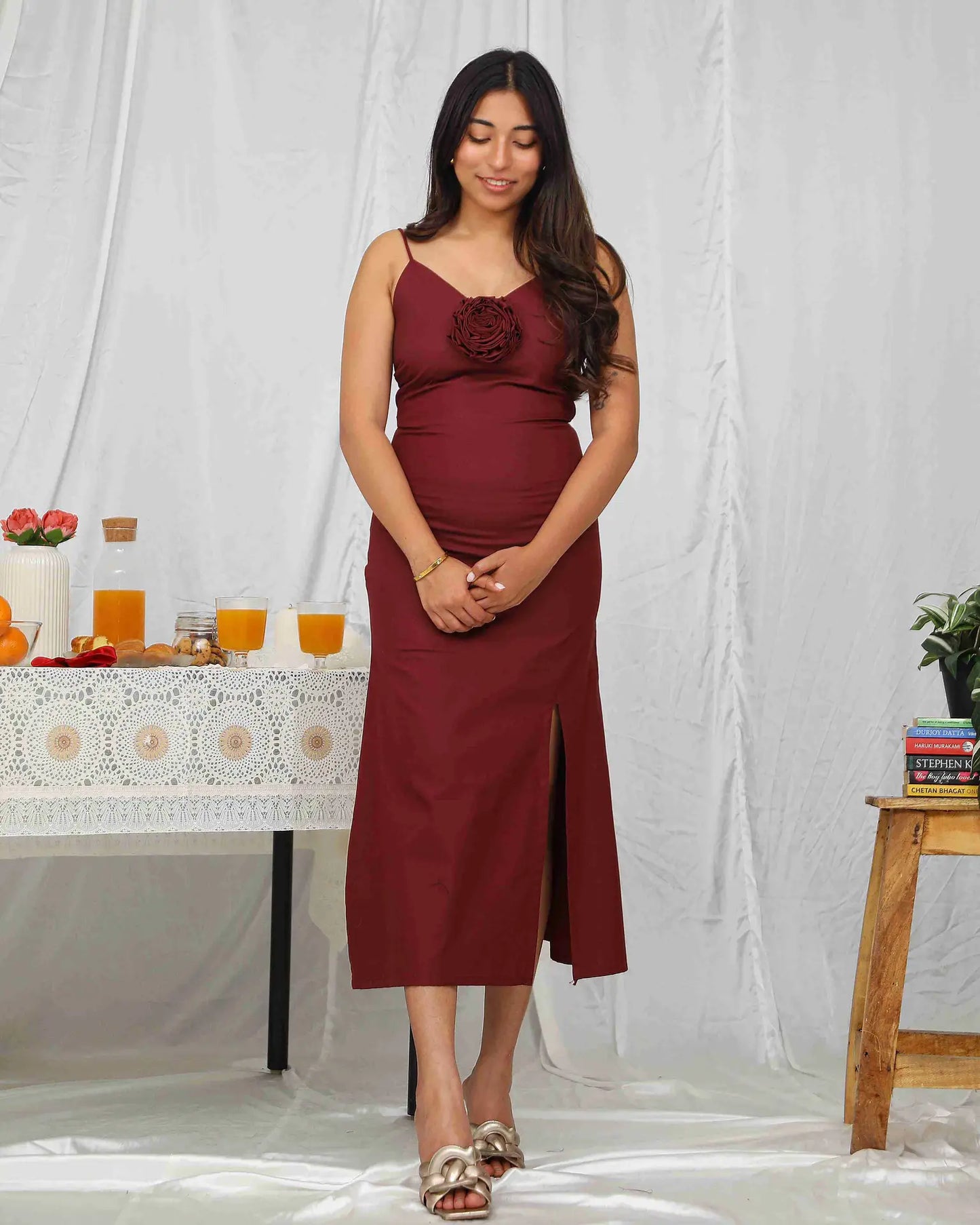 Maroon Sleeveless Cotton Dress - wearendlessbloom