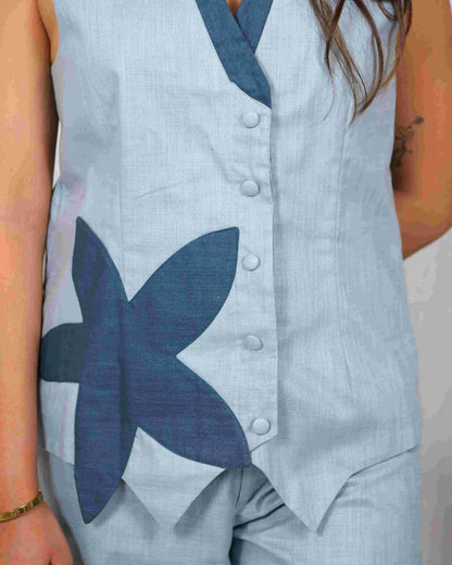 Flower Vibe Patch Blue Sleeveless Comfortable Co Ord Set - wearendlessbloom