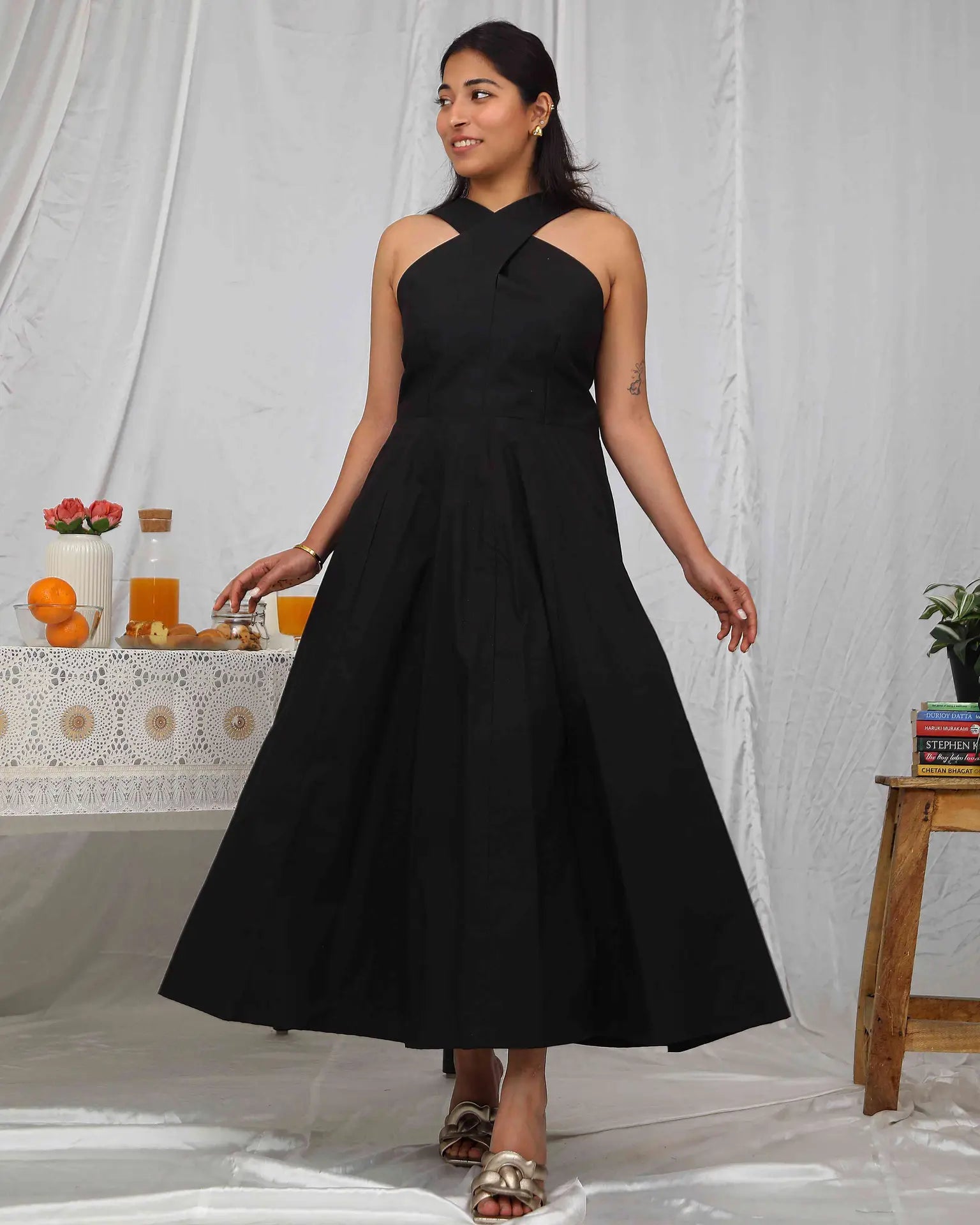 Black Criss Cross Cotton Dress - wearendlessbloom