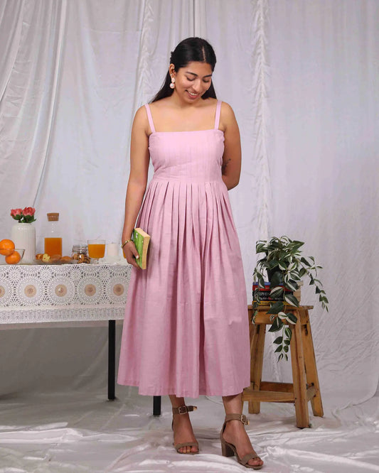 Pink Pleated Cotton Dress - wearendlessbloom