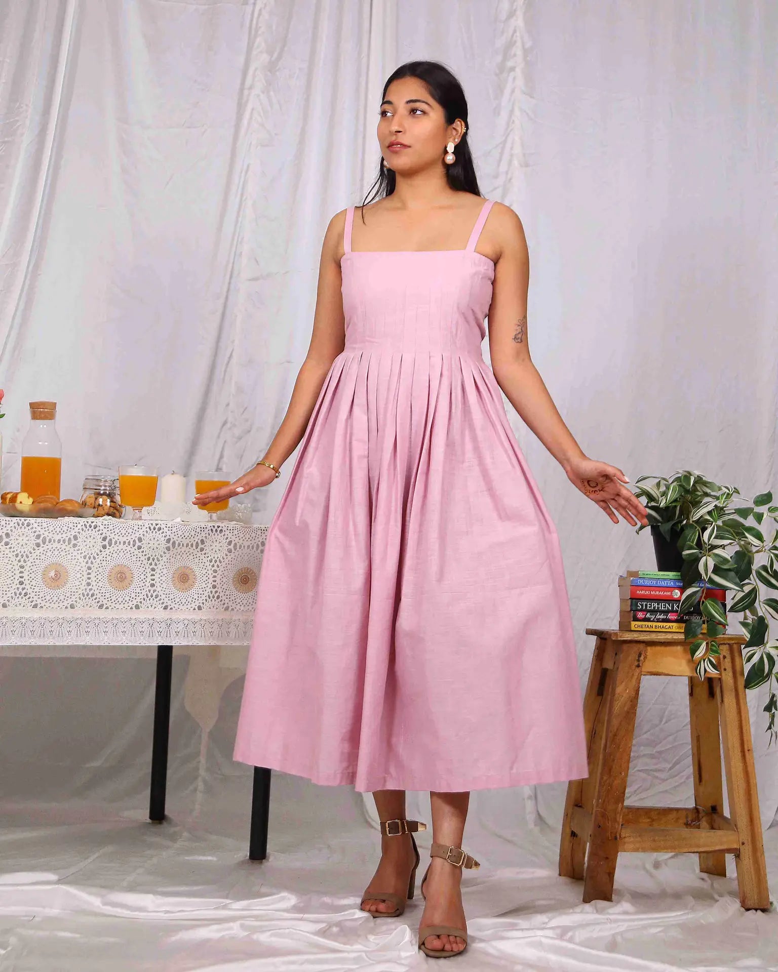Pink Pleated Cotton Dress - wearendlessbloom