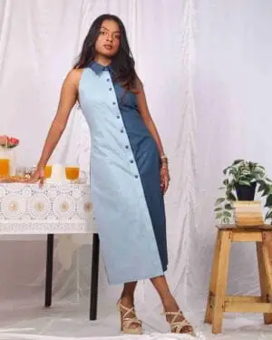 A Line Cotton Dress With Button Detailing