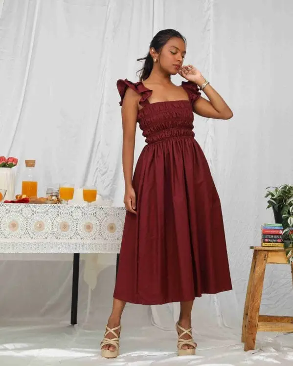 Maroon Midi Cotton Dress