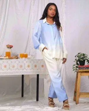 White And Blue Cloud Satin Shirt