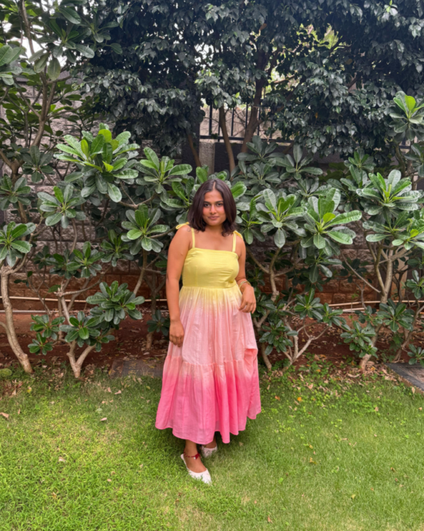 Pink And Yellow Shaded Cotton Blush Midi Dress