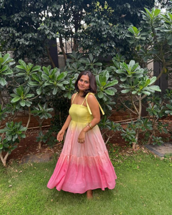 Pink And Yellow Shaded Cotton Blush Midi Dress