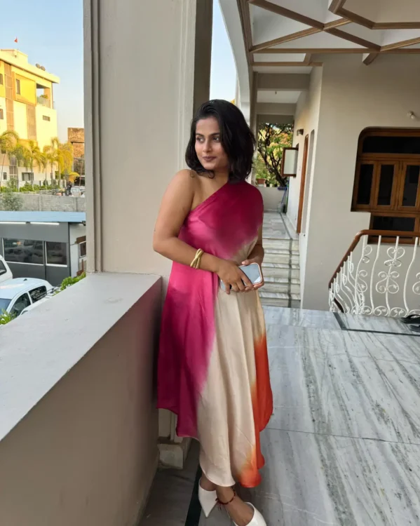 Three Color Pattern Satin Fabric Dress