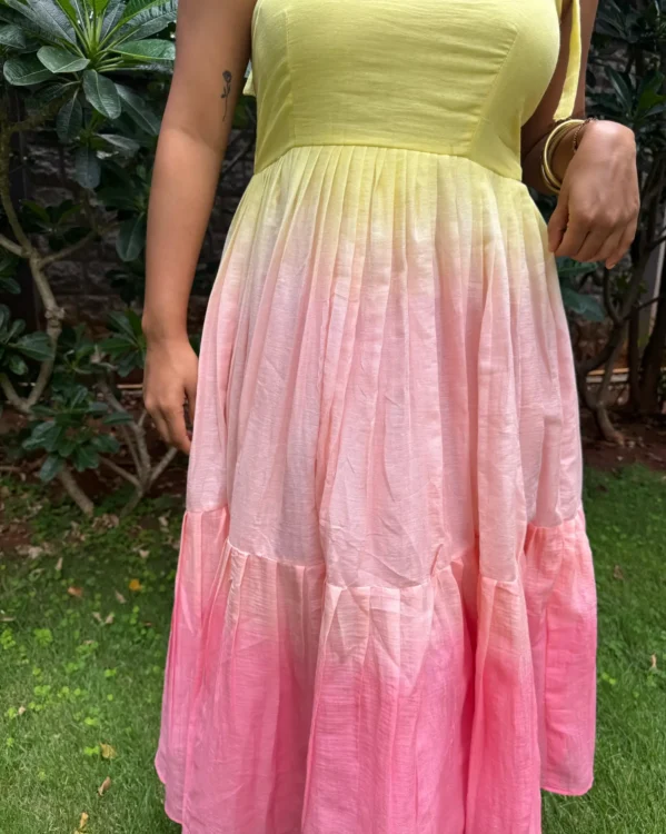 Pink And Yellow Shaded Cotton Blush Midi Dress