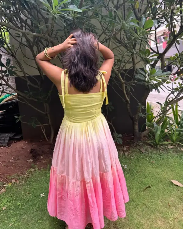 Pink And Yellow Shaded Cotton Blush Midi Dress