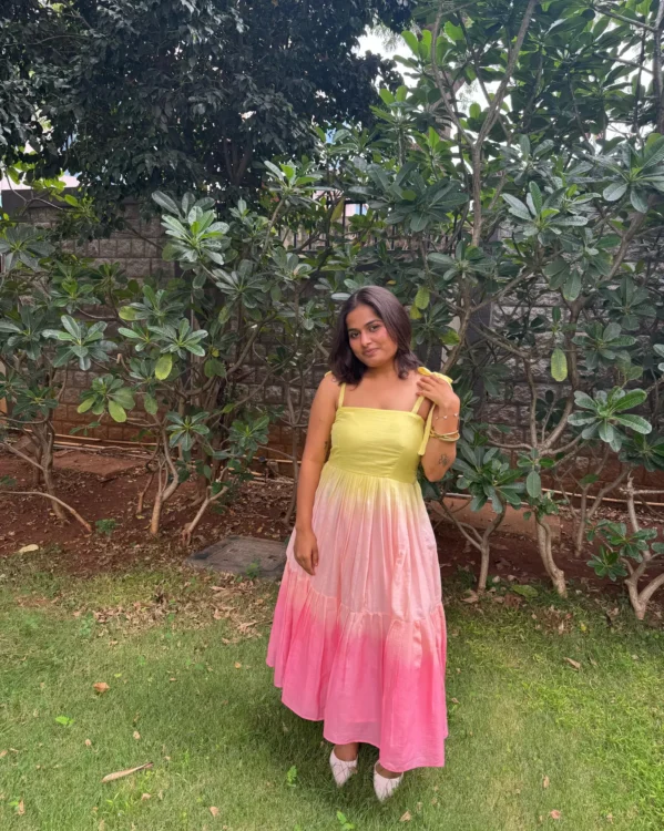 Pink And Yellow Shaded Cotton Blush Midi Dress