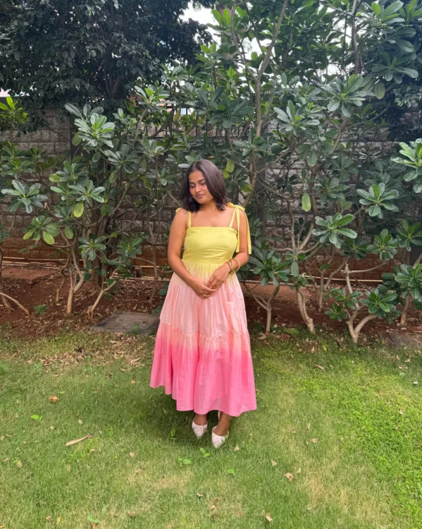 Pink And Yellow Shaded Cotton Blush Midi Dress