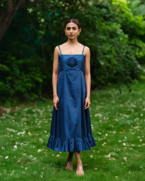 Cotton A-Line Blue Dress