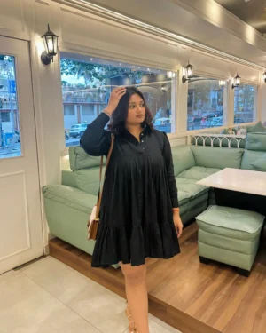 Black Cotton Shirt Dress